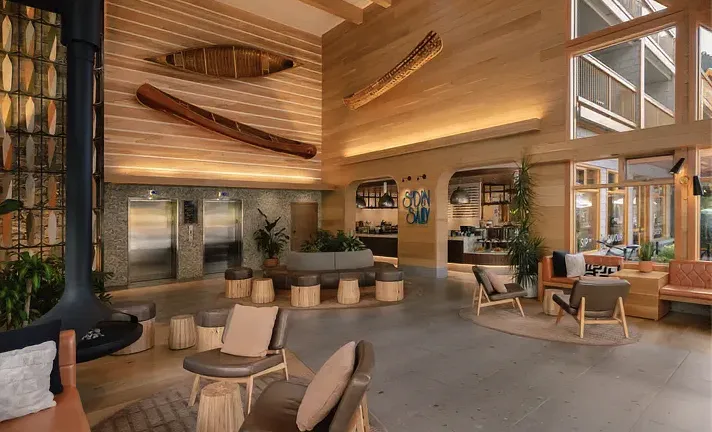 A ski apartment lobby in the Canadian resort of Banff