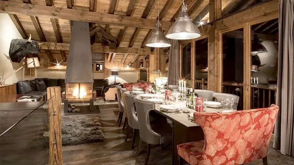 The interior of a luxury ski chalet in Courchevel