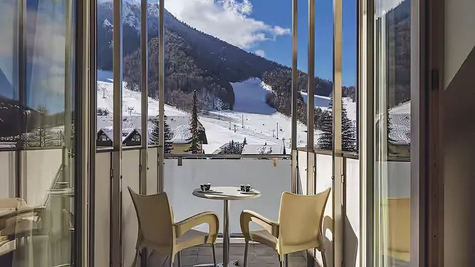 A slope-side view from a ski hotel in Slovenia