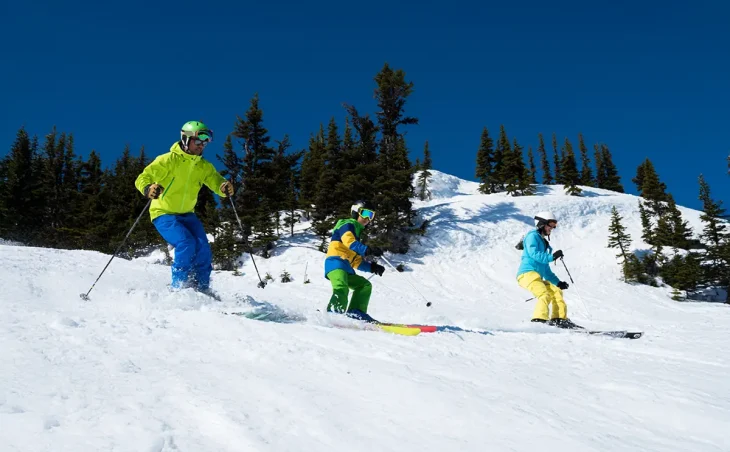A family enjoy a skiing holiday together in Bulgaria