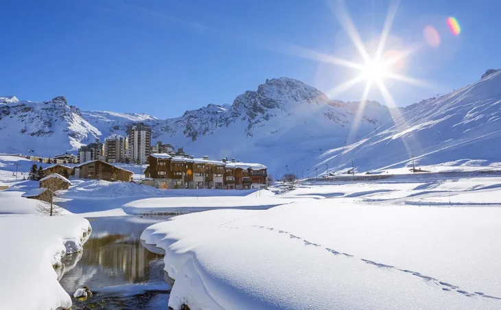 Tignes shown from across the snowy valley