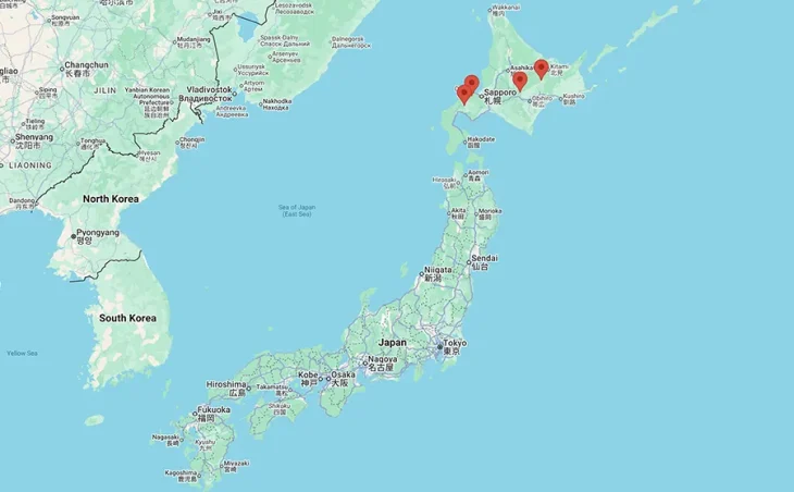 Map showing the location of Club Med's Japan locations in Hokkaido