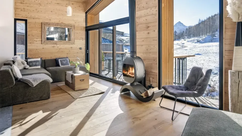 The interior of a bright modern ski chalet in Tignes