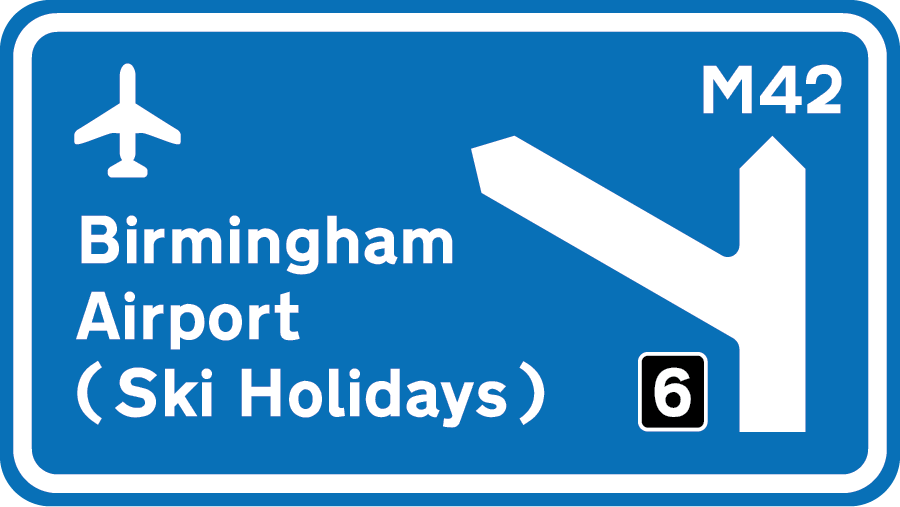 Ski holidays from Birmingham Airport road sign graphic