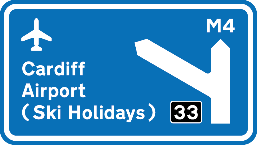 Ski Holidays from Cardiff Airport road sign graphic