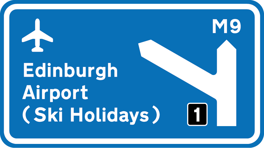 Ski holidays from Edinburgh Airport road sign graphic