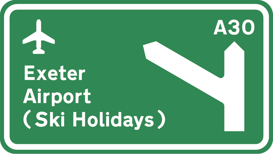 Ski holidays from Exeter Airport road sign graphic