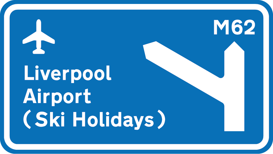 Ski Holidays from Liverpool John Lennon Airport road sign graphic