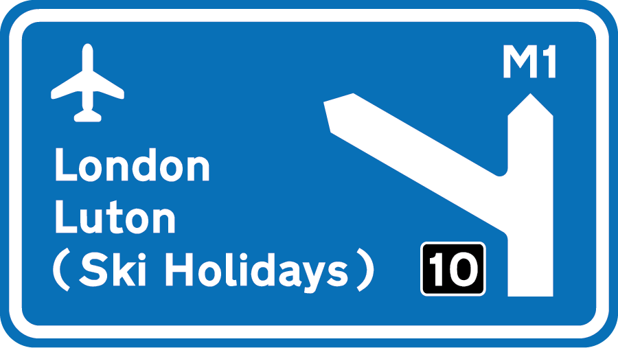 Ski Holidays from London Luton Airport road sign graphic