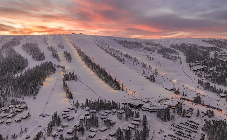 Sälen Lindvallen Aerial Pistes Evening