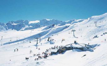The snow covered slopes of the ski resort of La Thuile in Italy