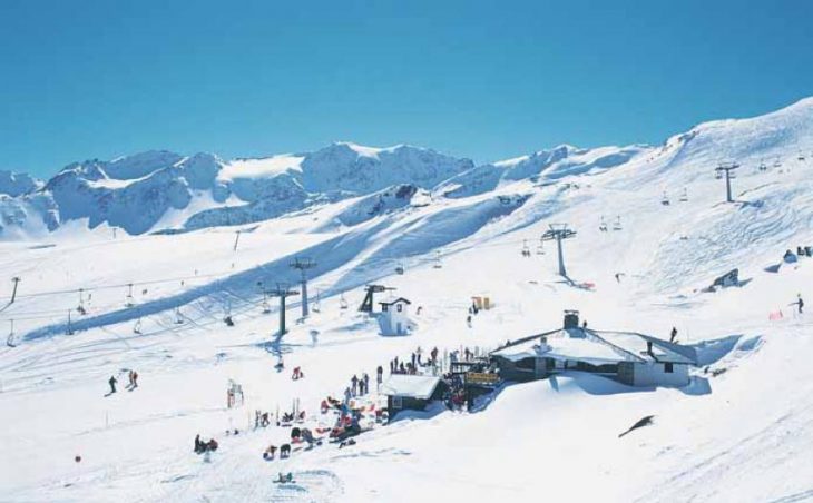The snow covered slopes of the ski resort of La Thuile in Italy